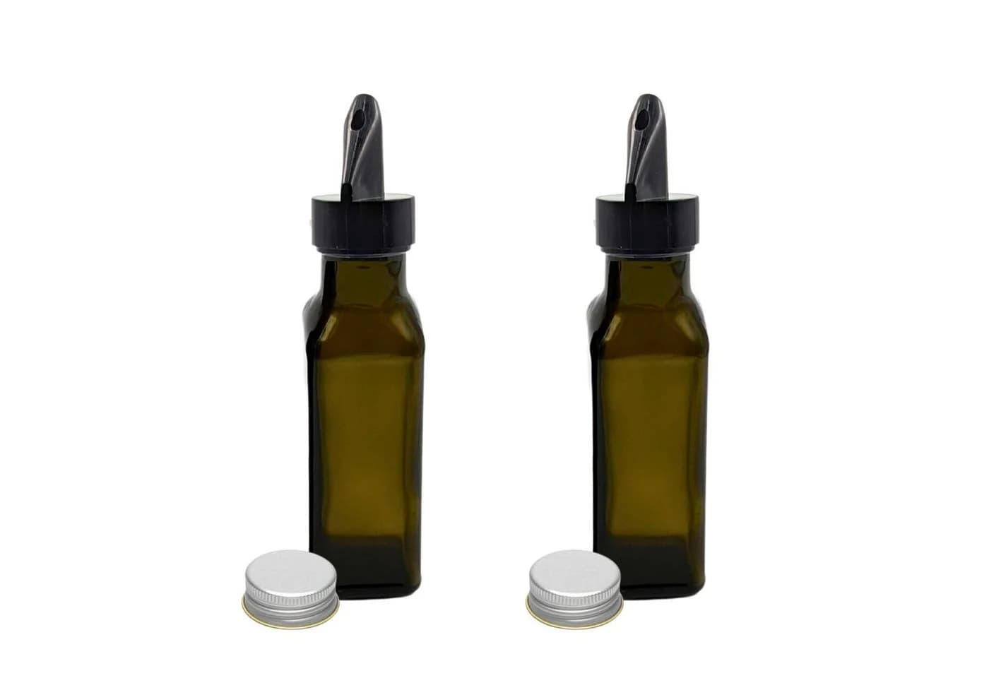 mikken Ölspender 2er Set Glasflaschen Braun/Grün mit Ausgießer