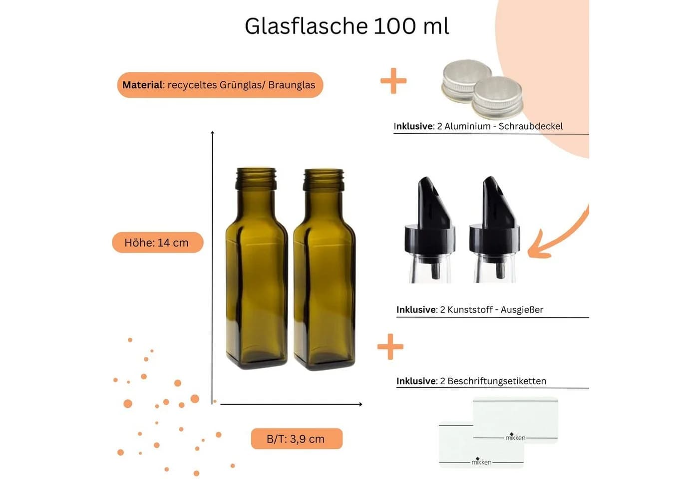 mikken Ölspender 2er Set Glasflaschen Braun/Grün mit Ausgießer - Bild 3