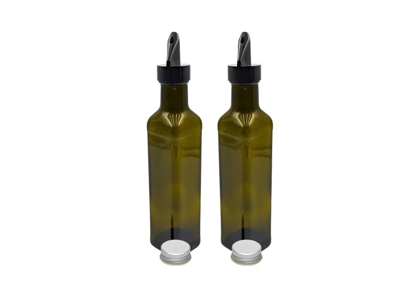 mikken Ölspender 2er Set Glasflaschen braun/grün mit Ausgießer
