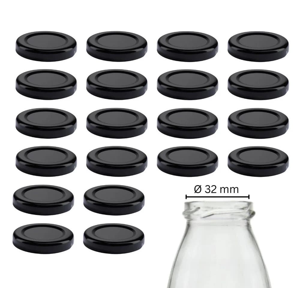 mikken 20er Set Schraubdeckel TO43 Schwarz für Glasflaschen - Bild 2