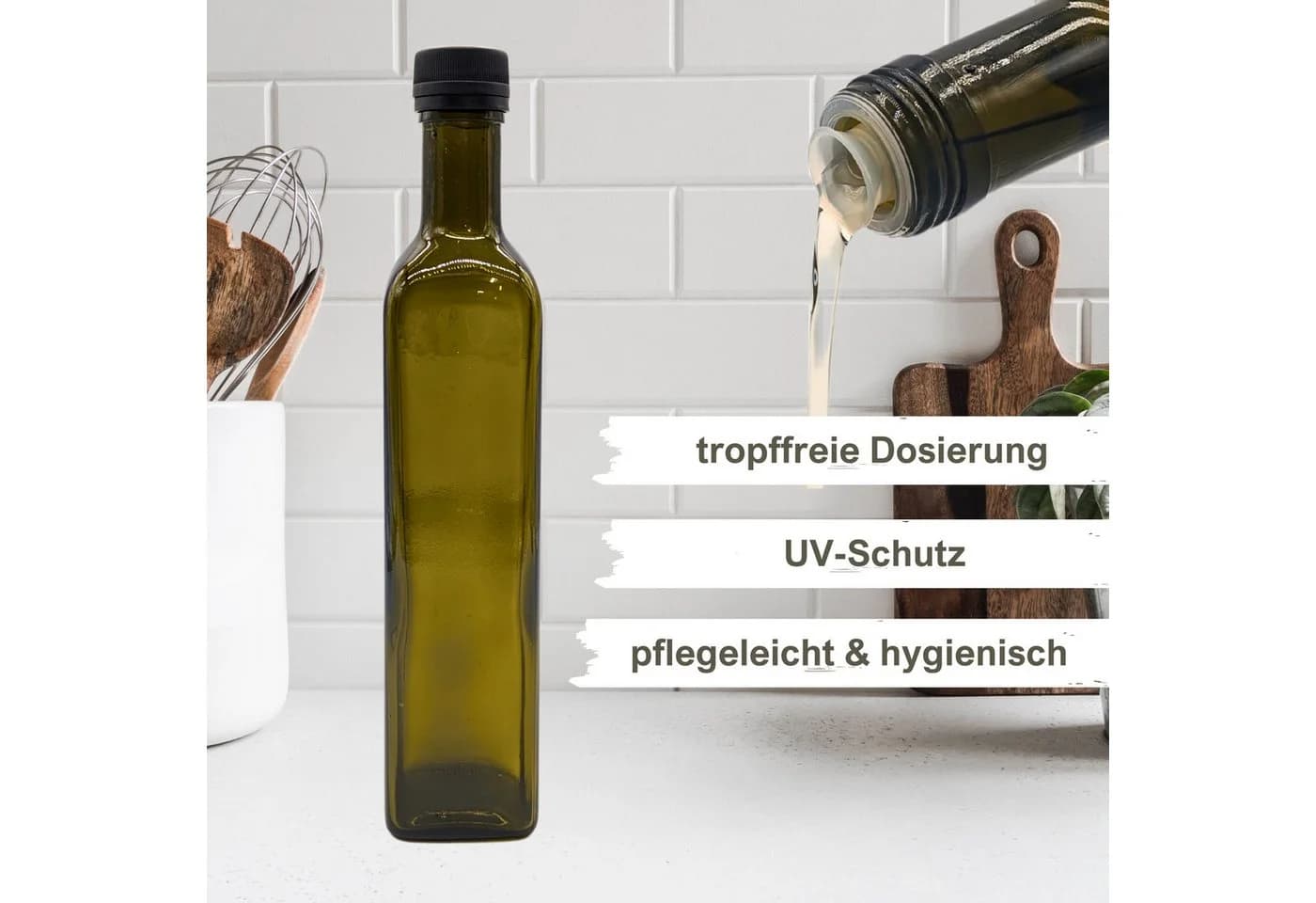 mikken Ölspender 6er Set 250 ml mit Ausgießer Braun/Grün Glas