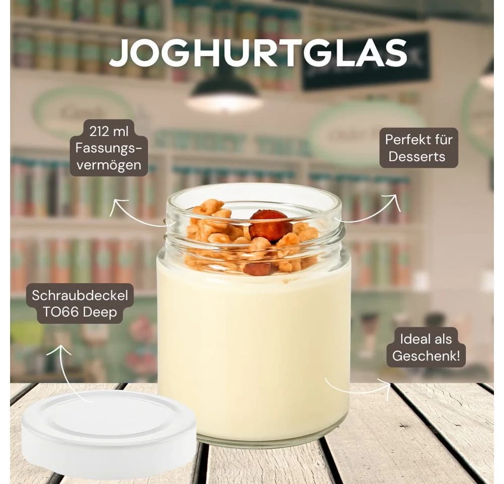 mikken Joghurtgläser 8er Set 212 ml mit Schraubdeckel