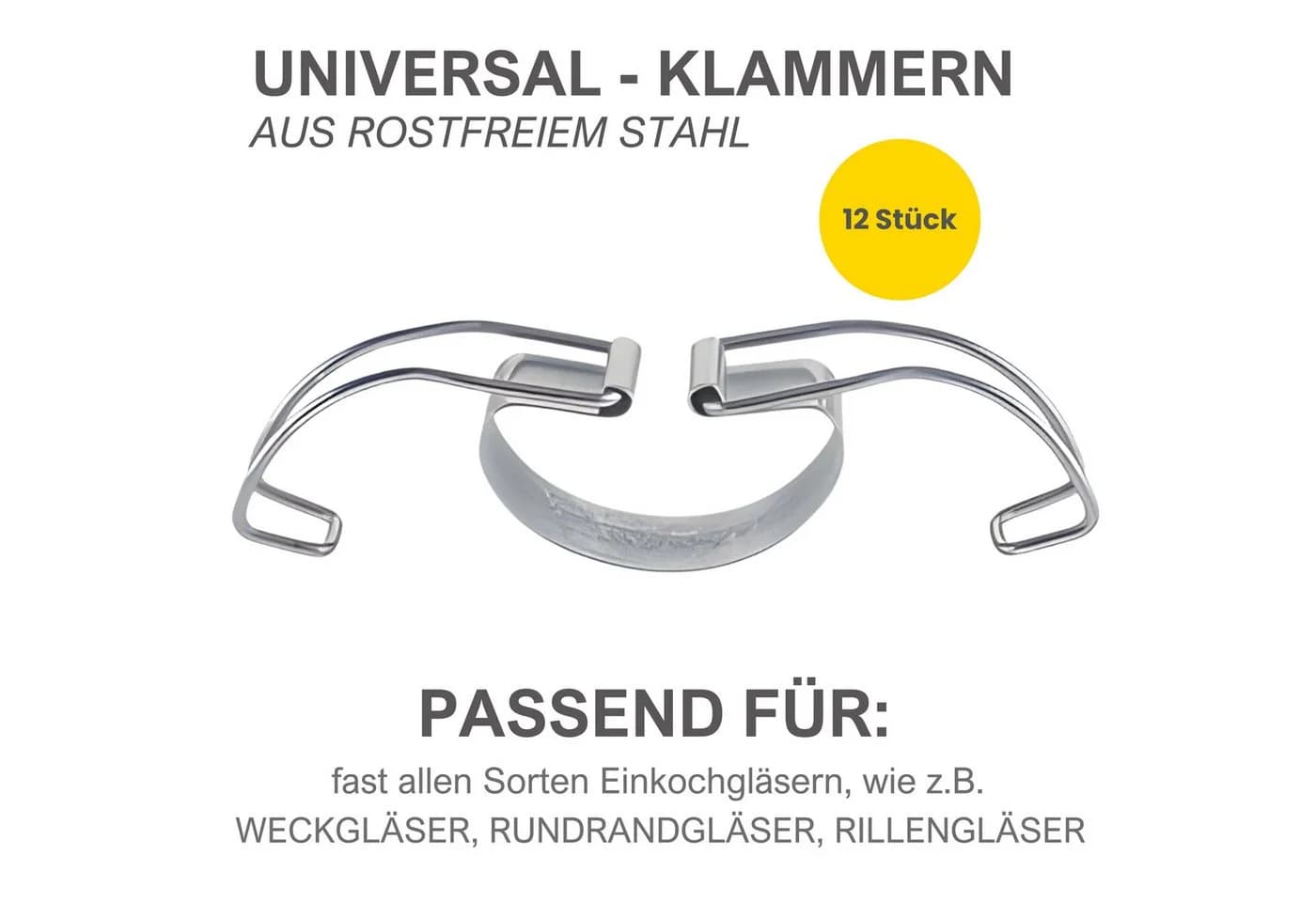mikken 12x Universalbügel Klammern für Einkochgläser Edelstahl