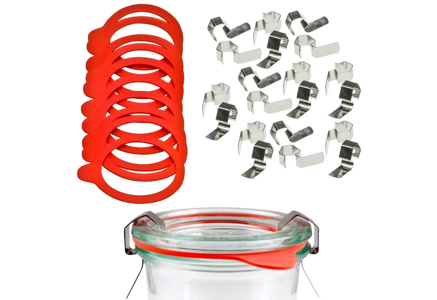 mikken Einmach-Set 10 Gummiringe & 20 Klammern für 6 cm Weckgläser - Bild 2