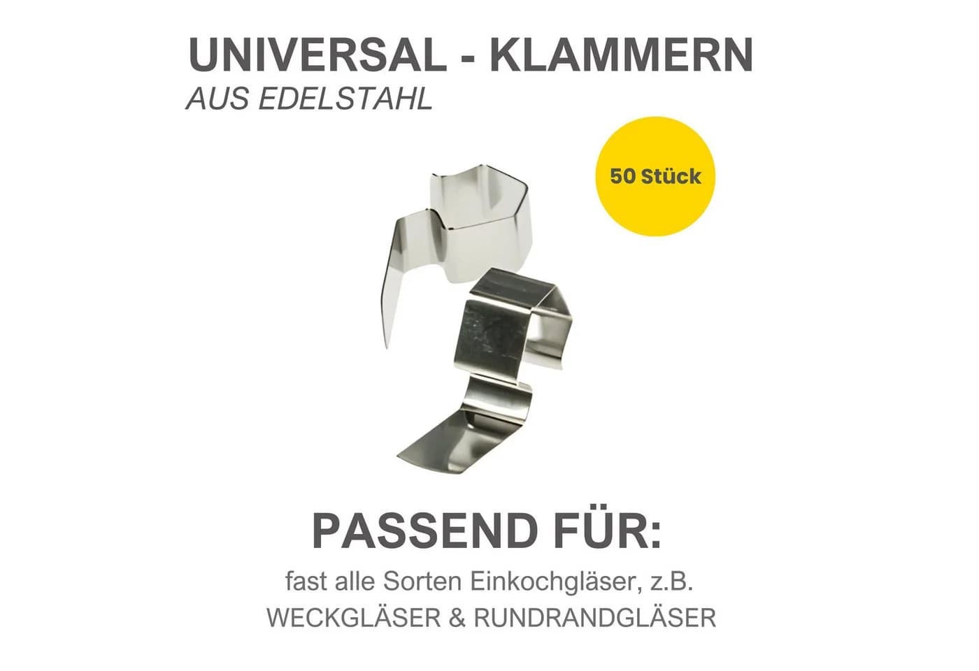 mikken Einmachglas Ersatzklammern Edelstahl 50 Stk. Universal Clips