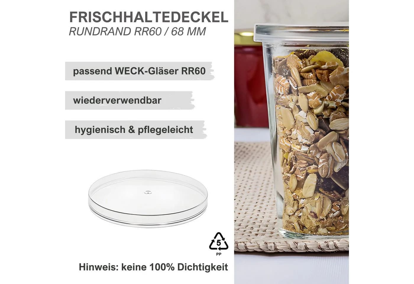 mikken Frischhaltedeckel 12er Set Transparent für WECK-Gläser
