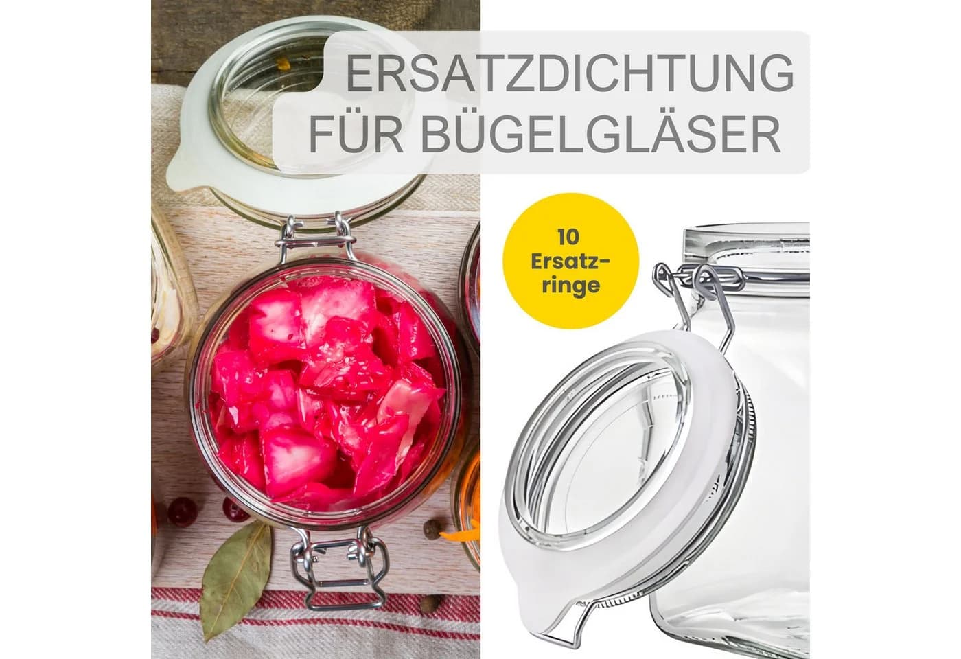 mikken Einkochring 10 weiße Gummiringe 68x94 mm für Bügelverschlussgläser - Bild 3