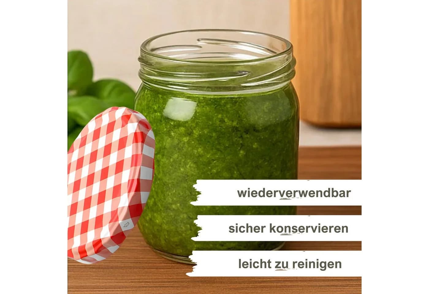 mikken Einmachglas 540 ml Set 12-tlg. Rot-Weiß Kariert