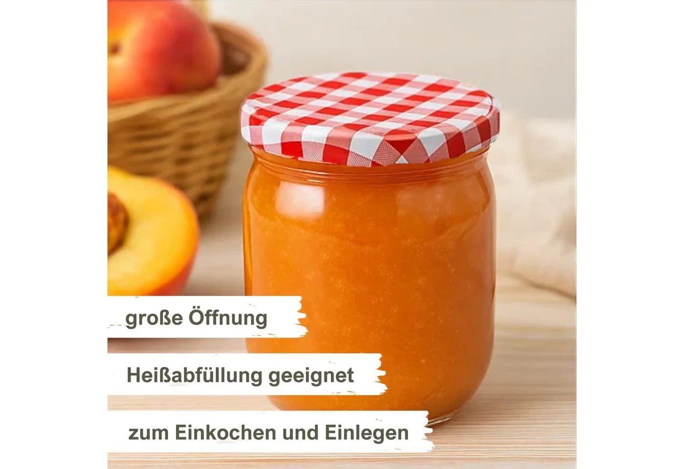mikken Einmachglas 540 ml Set 12-tlg. Rot-Weiß Kariert - Bild 3