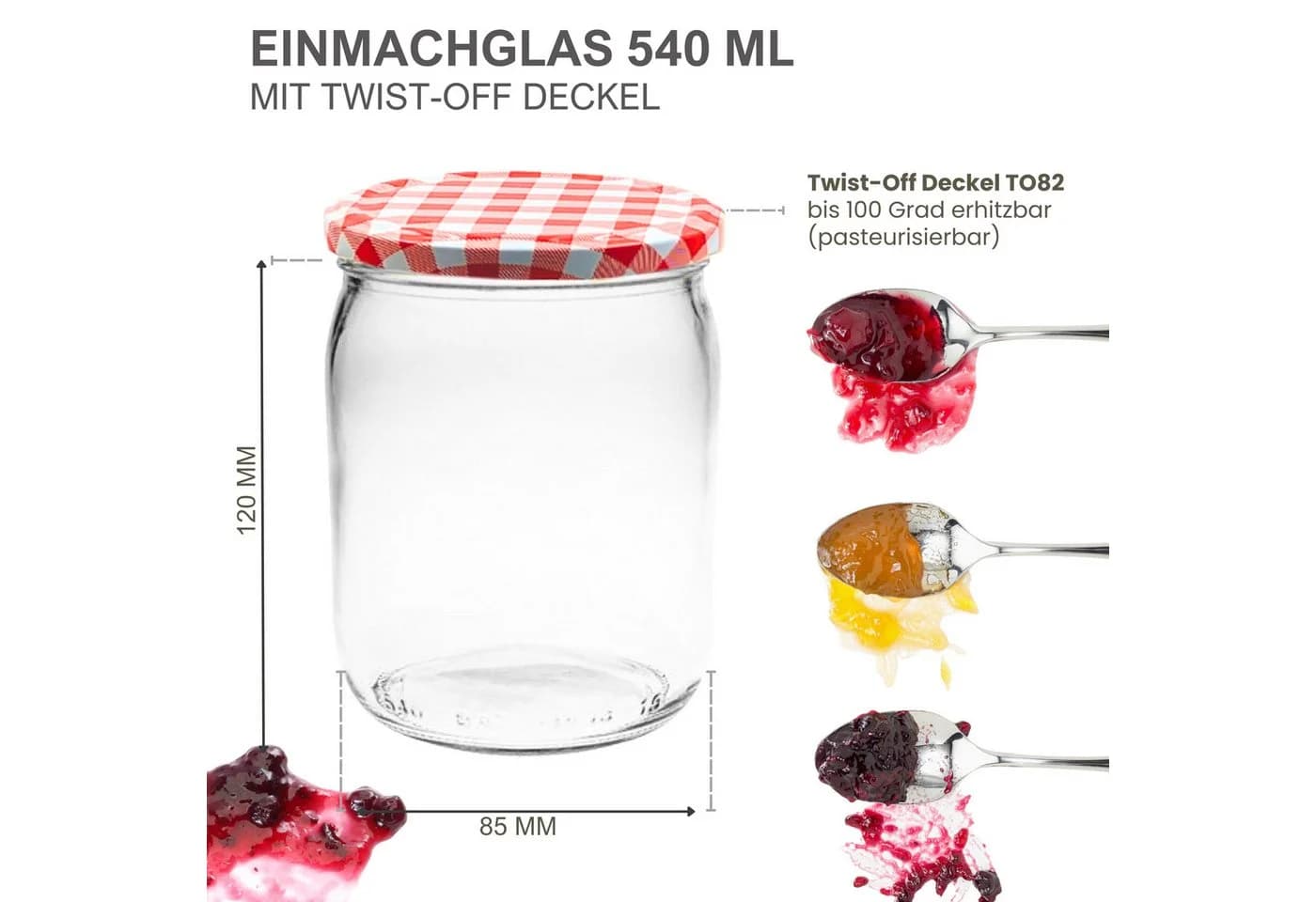 mikken Einmachglas 540 ml Set 12-tlg. Rot-Weiß Kariert - Bild 4