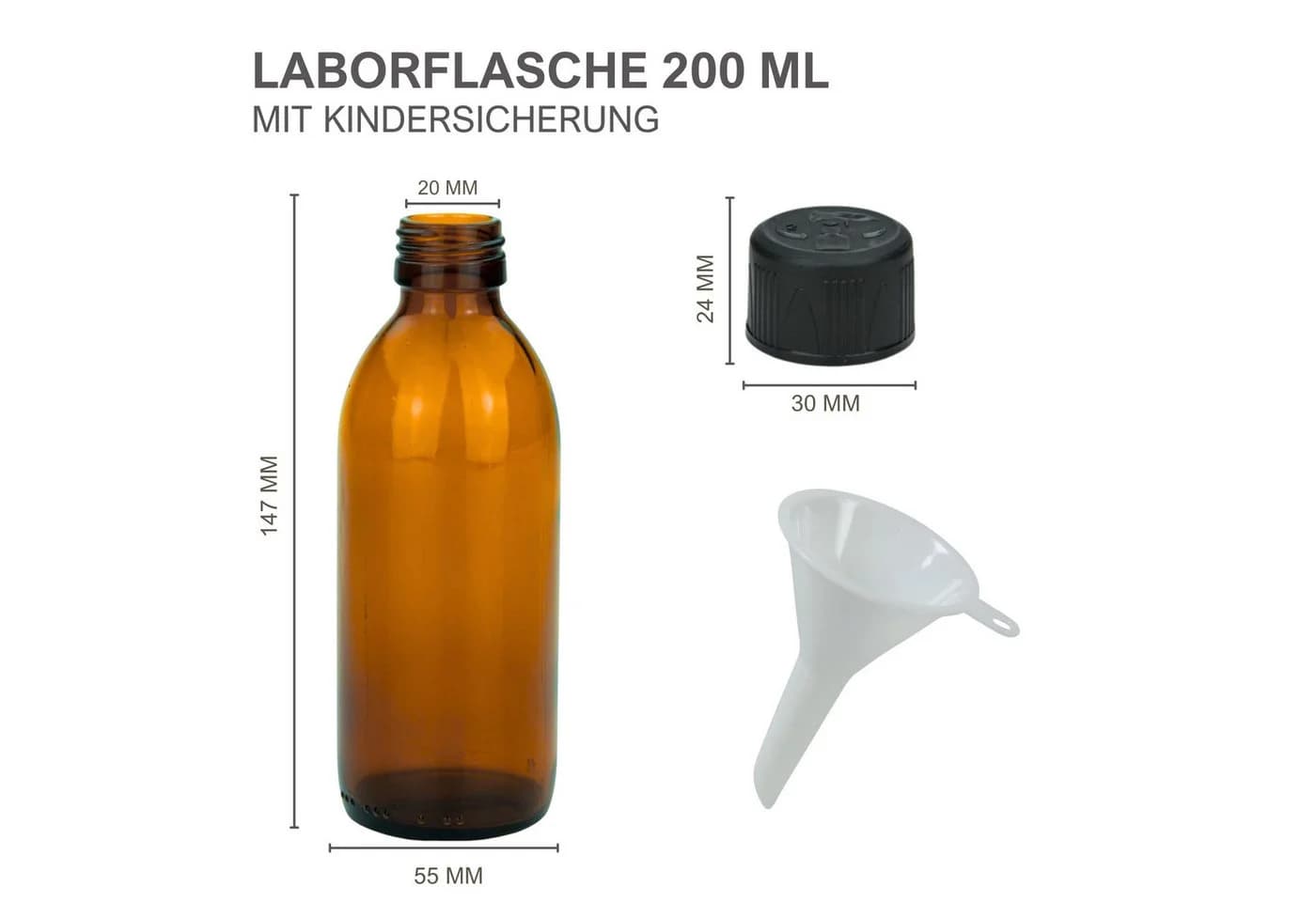 mikken Vorratsglas 4x Laborflasche 200ml braun mit Schraubdeckel - Bild 4