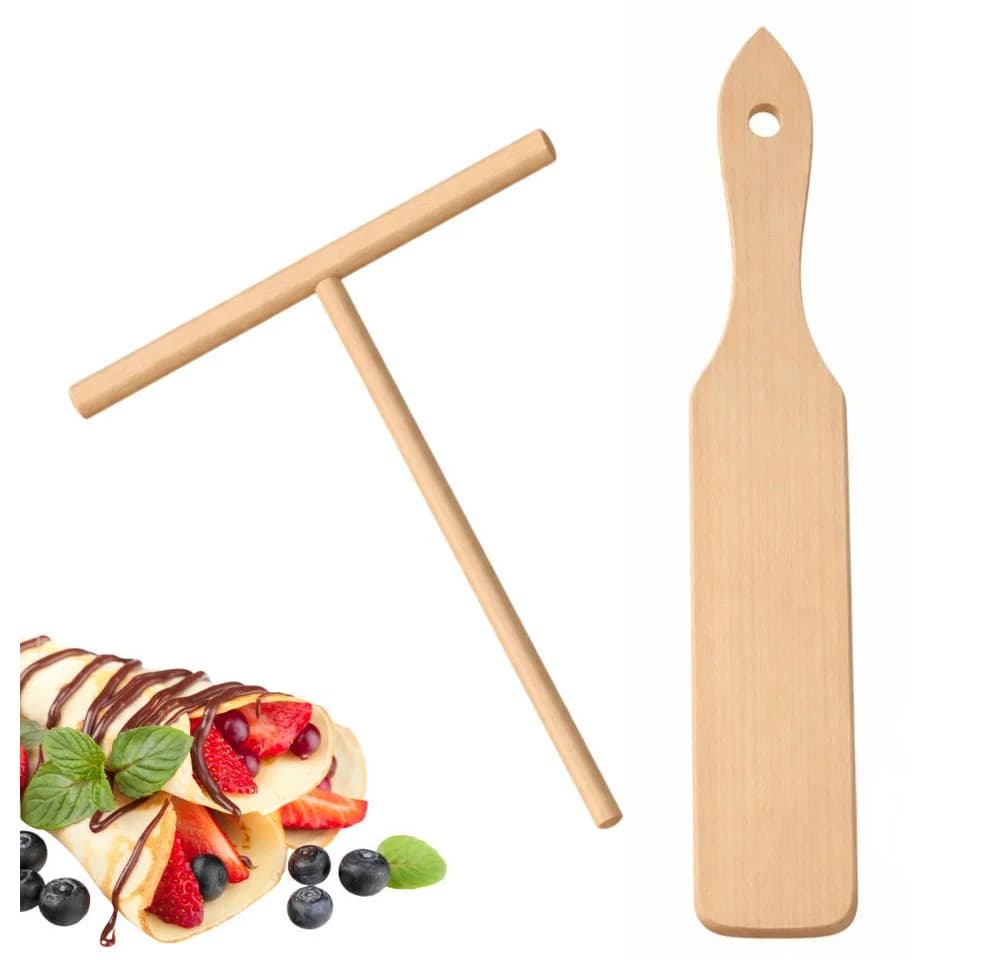 mikken Crêpes Zubehör Set aus Buchenholz mit Teigverteiler & Wender - Bild 2