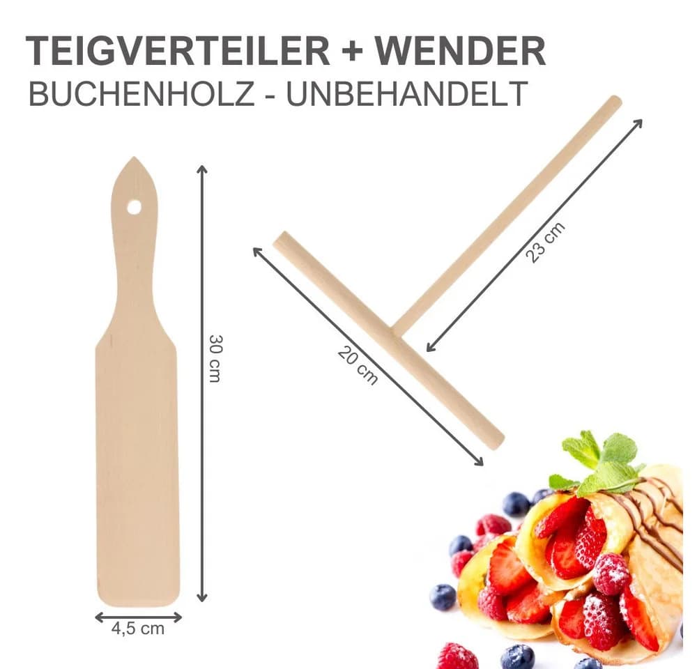 mikken Crêpes Zubehör Set aus Buchenholz mit Teigverteiler & Wender - Bild 5