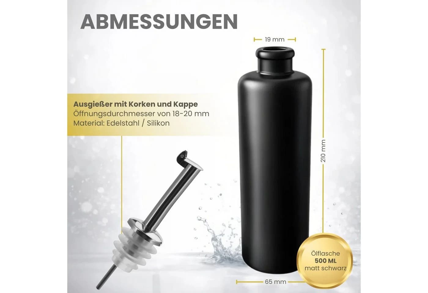 mikken Ölspender Keramikflasche 500 ml matt schwarz mit Edelstahl-Ausgießer - Bild 5