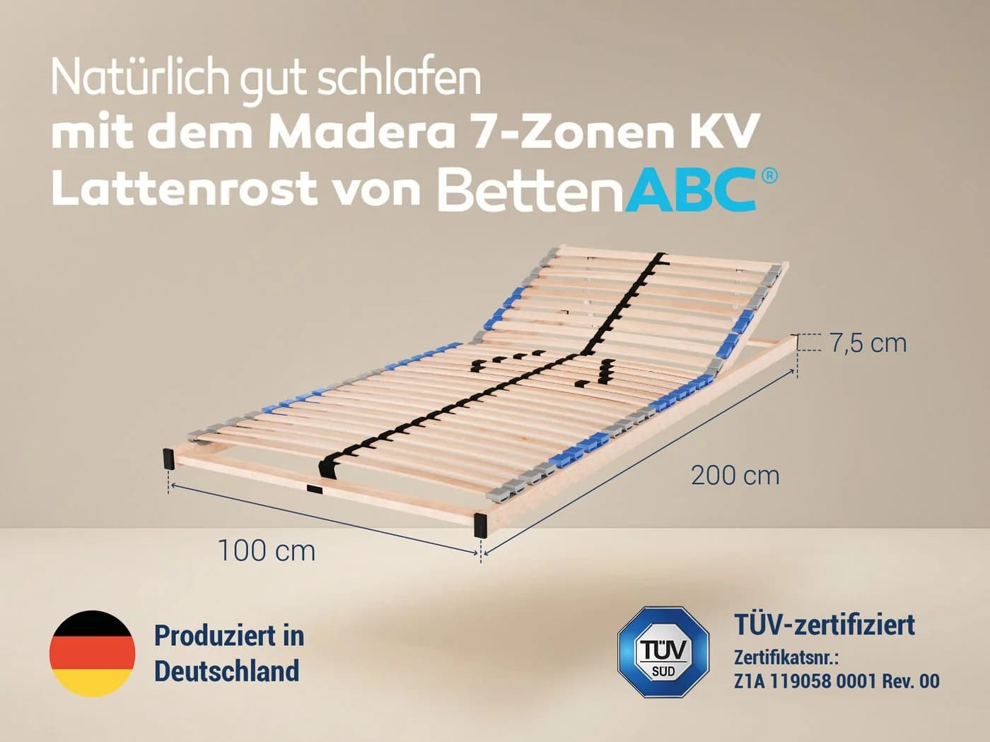 Betten-ABC Lattenrost MaDeRa 7-Zonen mit Härtegradverstellung