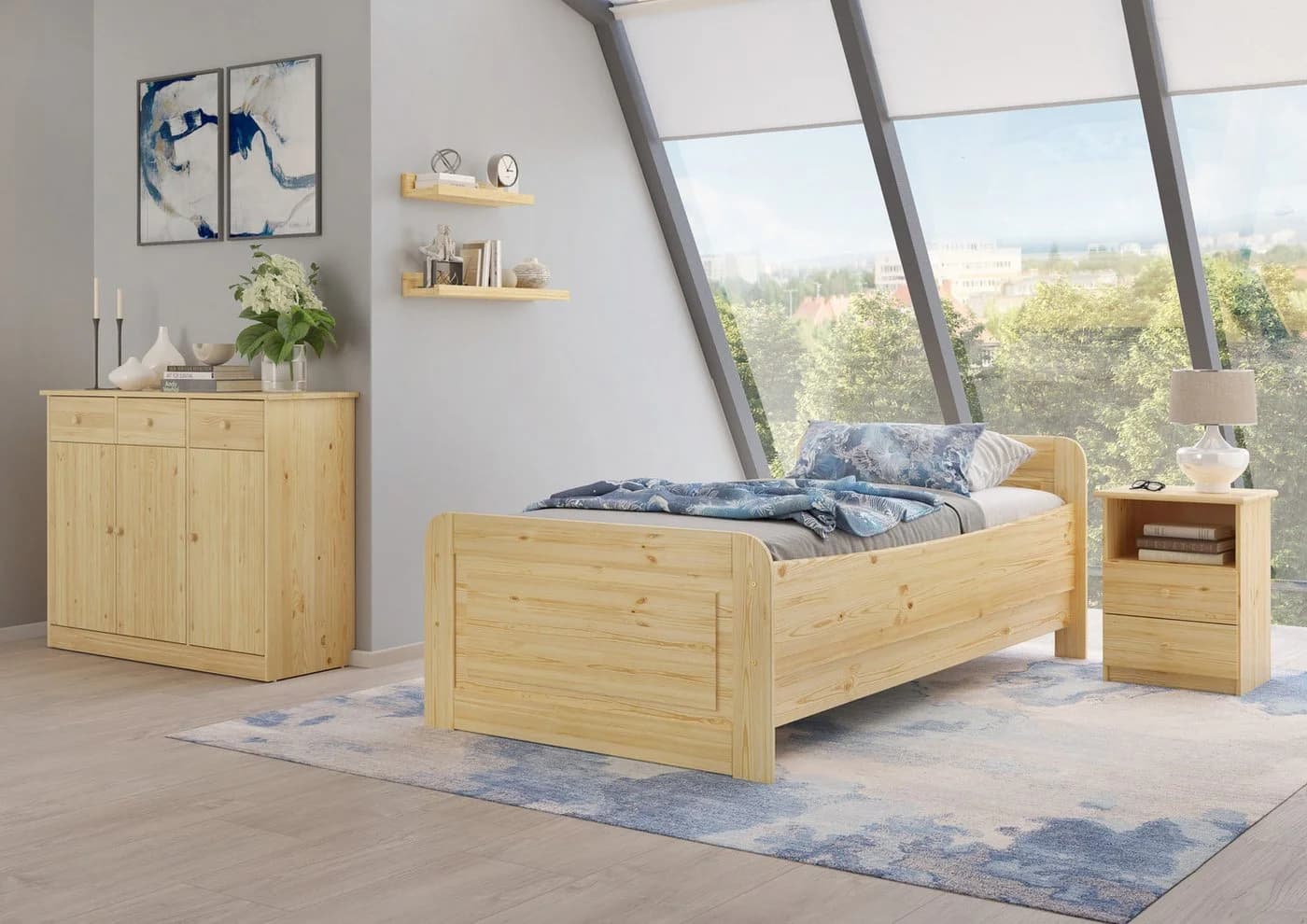 ERST-HOLZ Massivholzbett Seniorenbett Extra Hoch Kiefer