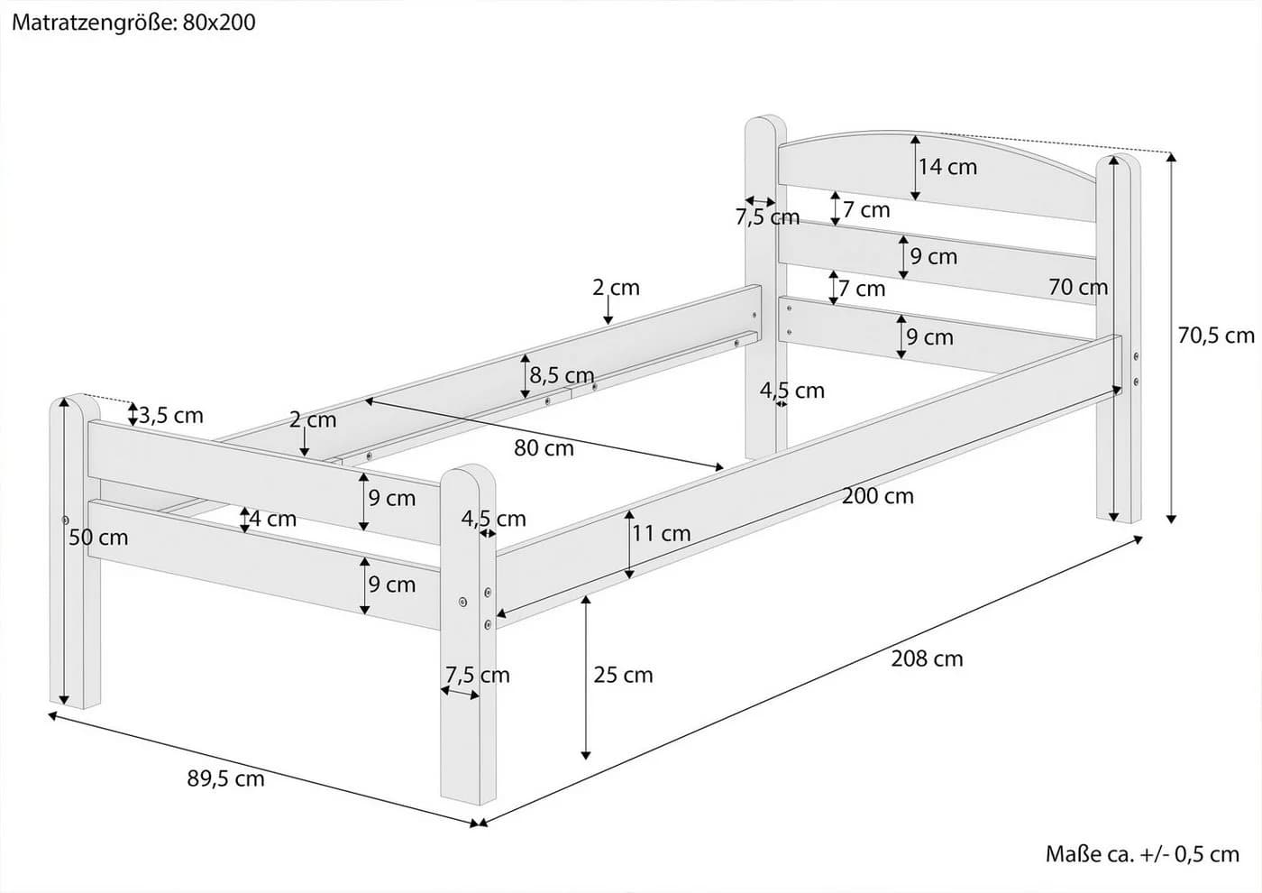 ERST-HOLZ Massivholzbett Buche waschweiß 80x200 cm - Bild 3