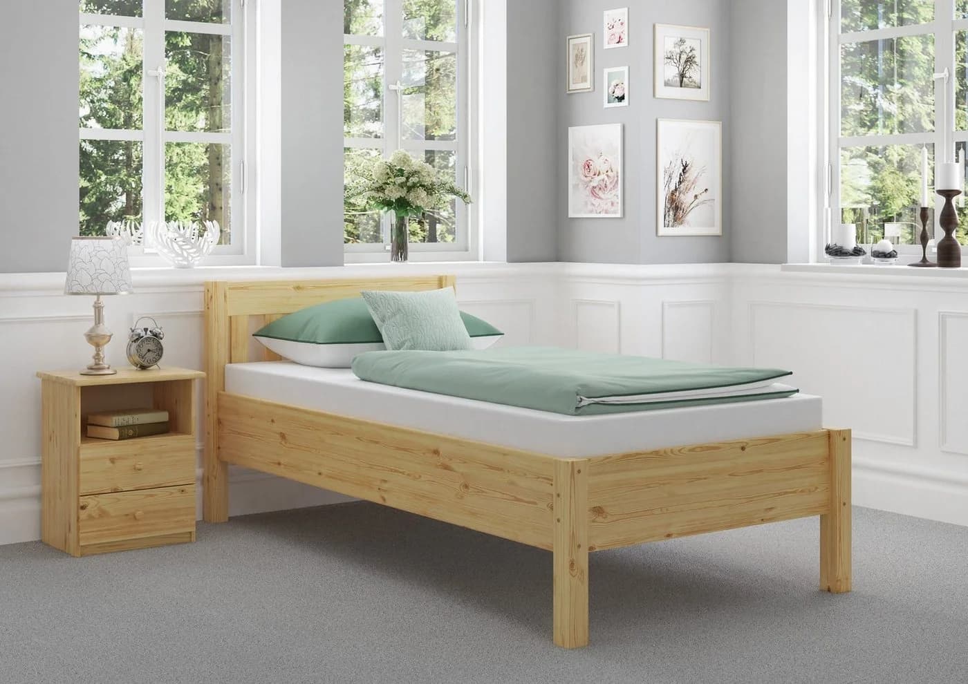 ERST-HOLZ Massivholzbett Kiefer Seniorenbett 100x200 cm farblos lackiert