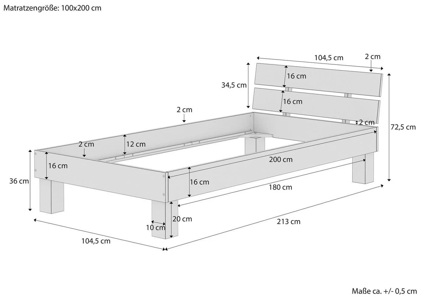 ERST-HOLZ Massivholzbett Buche 100x200 cm - Farblos Lackiert - Bild 4
