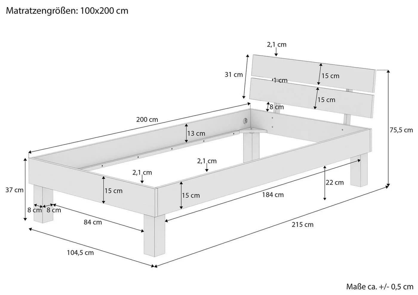 ERST-HOLZ Massivholzbett Eiche Massiv 100x200 cm - Bild 4