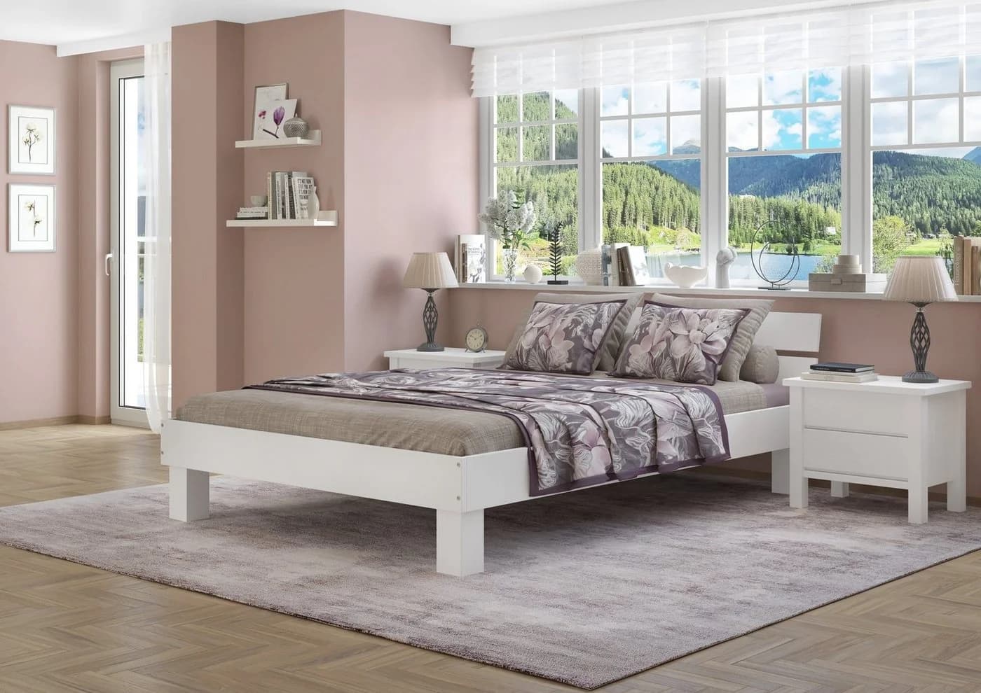 ERST-HOLZ Doppelbett Massivholz Buche Waschweiß 140x220 cm