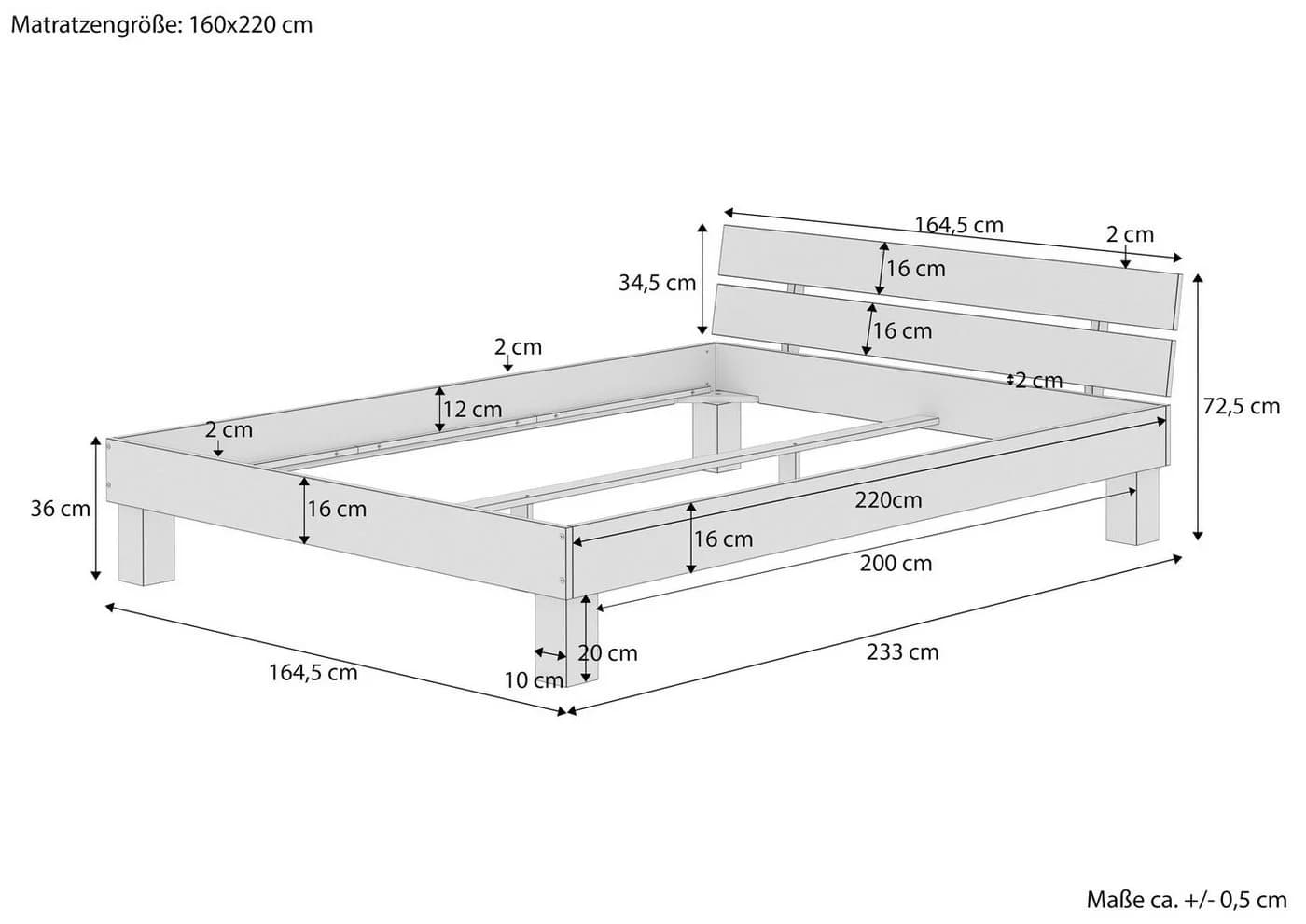 ERST-HOLZ Bettgestell Buche massiv weiß 160x220 cm - Bild 3
