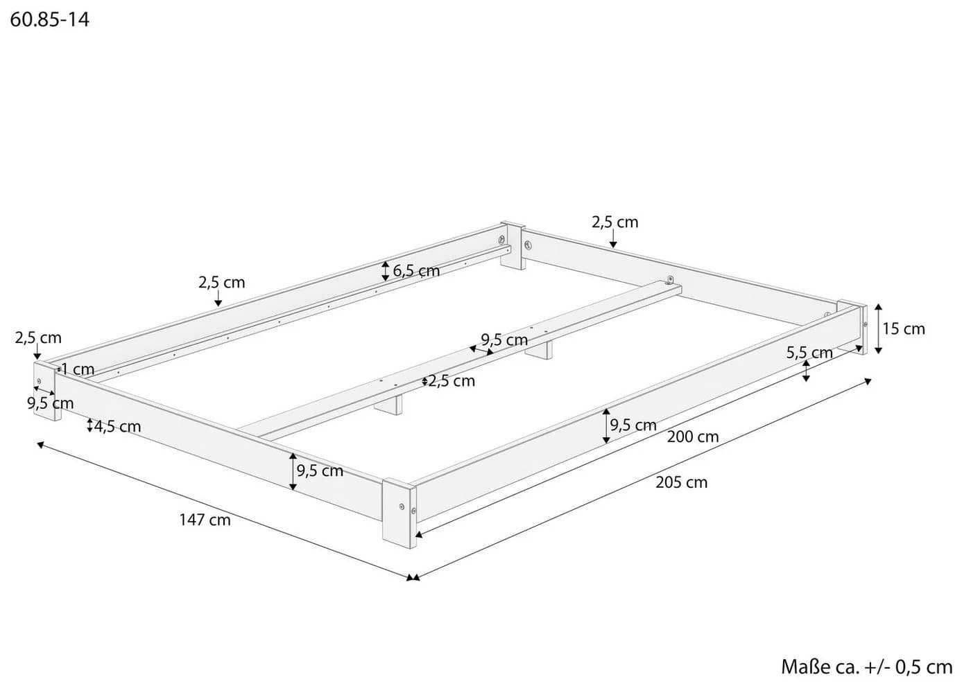 ERST-HOLZ Massivholzbett 140x200 cm unbehandelt Fichte/Tanne - Bild 5