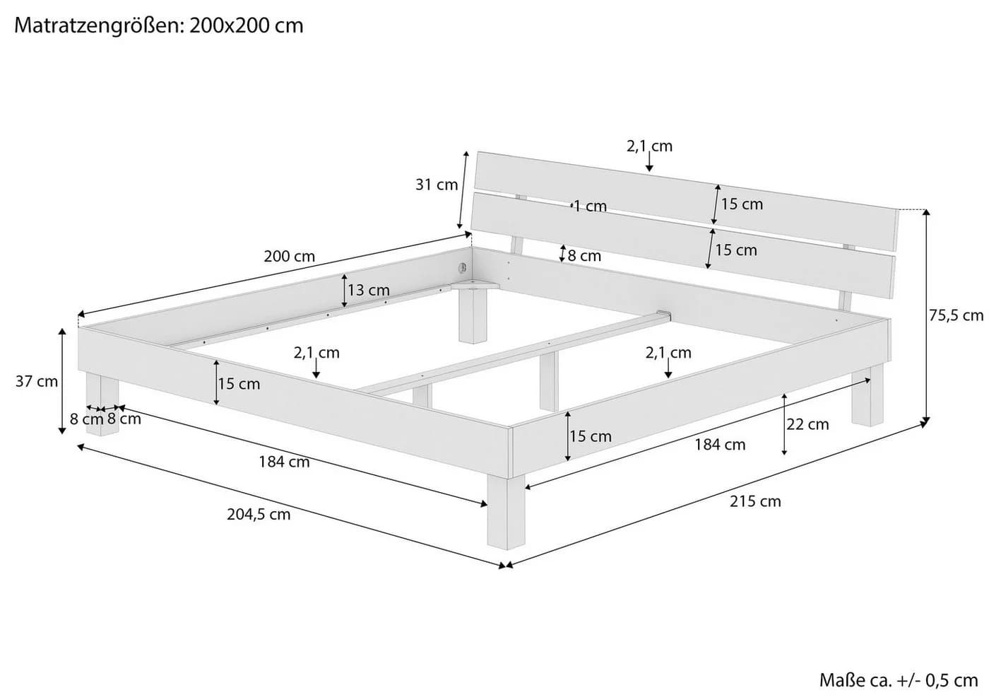 ERST-HOLZ Massivholzbett Kingsize Eiche geölt 200x200 cm - Bild 4