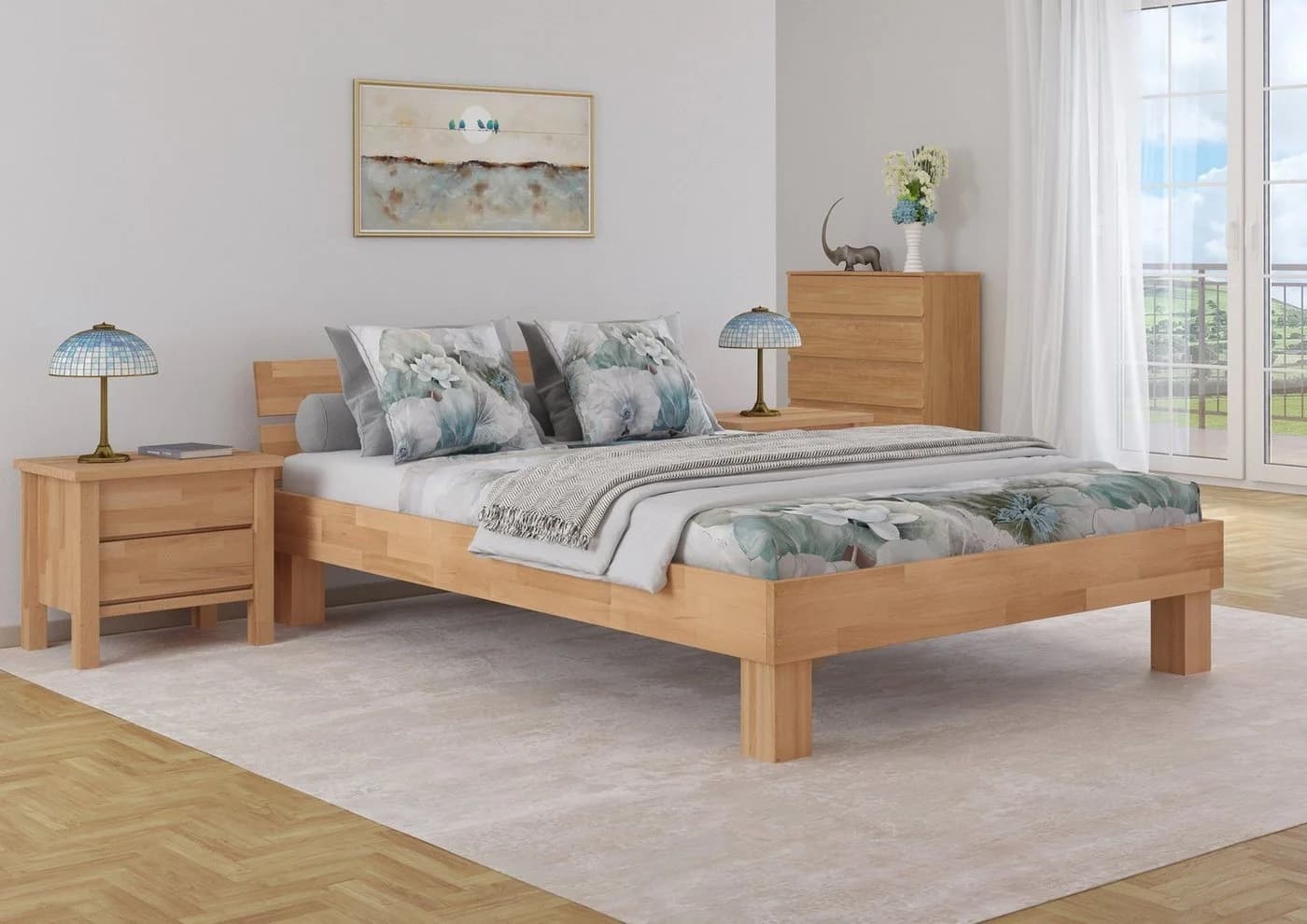 ERST-HOLZ Doppelbett Buche massiv 140x220 cm Überlänge