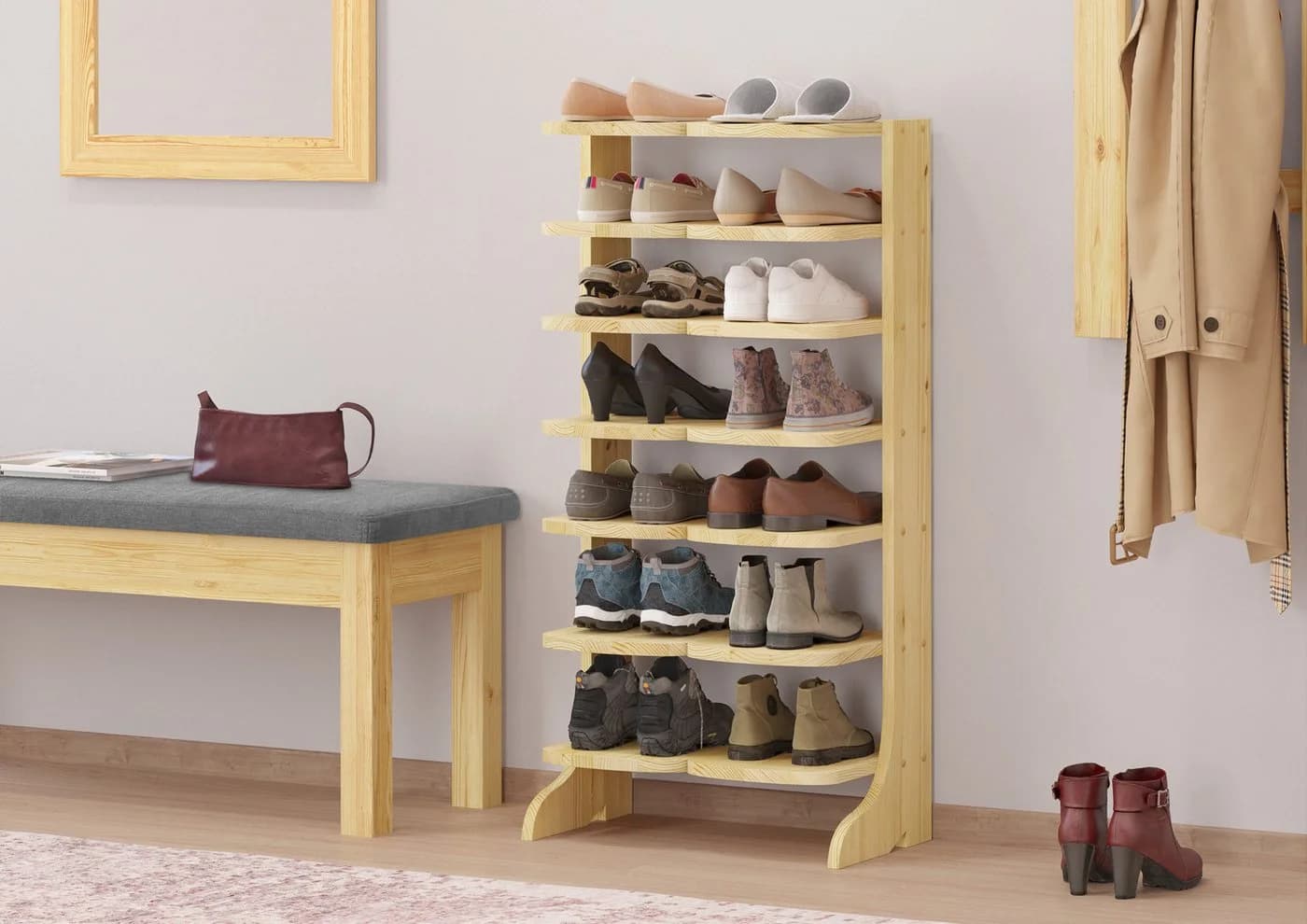ERST-HOLZ Schuhregal Kiefer Massiv für 14 Paar Schuhe