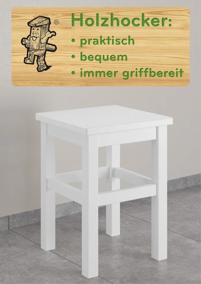 ERST-HOLZ Arbeitshocker Kiefer Natur oder Weiß ohne Lehne - Bild 4