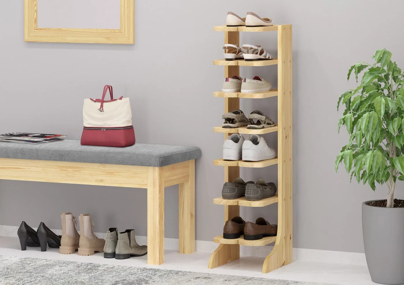 ERST-HOLZ Schuhregal Massivholz Kiefer für 7 Paar Schuhe