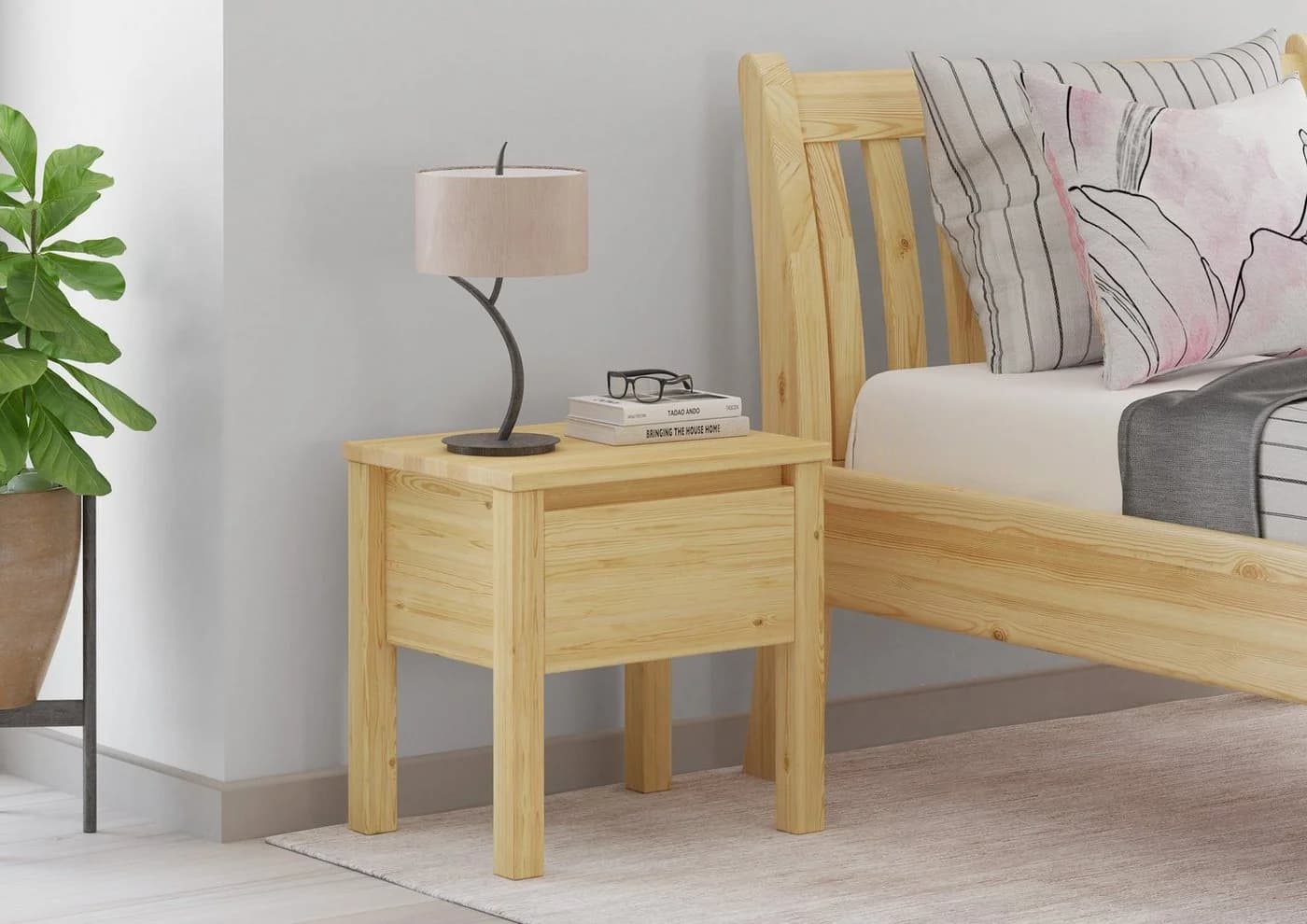 ERST-HOLZ Nachttisch Kiefer massiv mit Schublade farblos lackiert