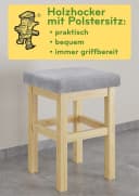 ERST-HOLZ Arbeitshocker mit hellgrauem Sitzpolster aus Kiefernholz Bild 3