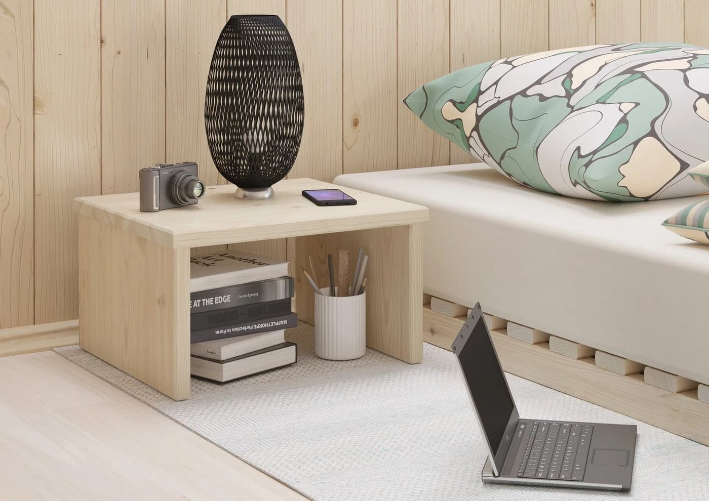 ERST-HOLZ Nachttisch Niedrig aus Massiv-Fichte Metallfrei Beige