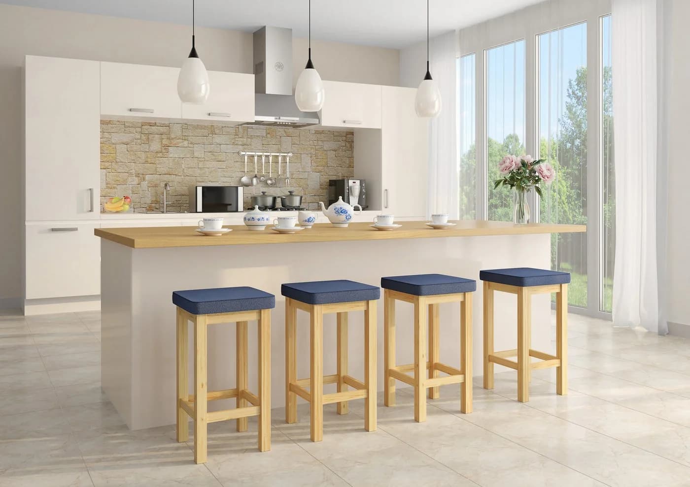 ERST-HOLZ Barhocker Kiefer massiv gepolstert Navy-Blau
