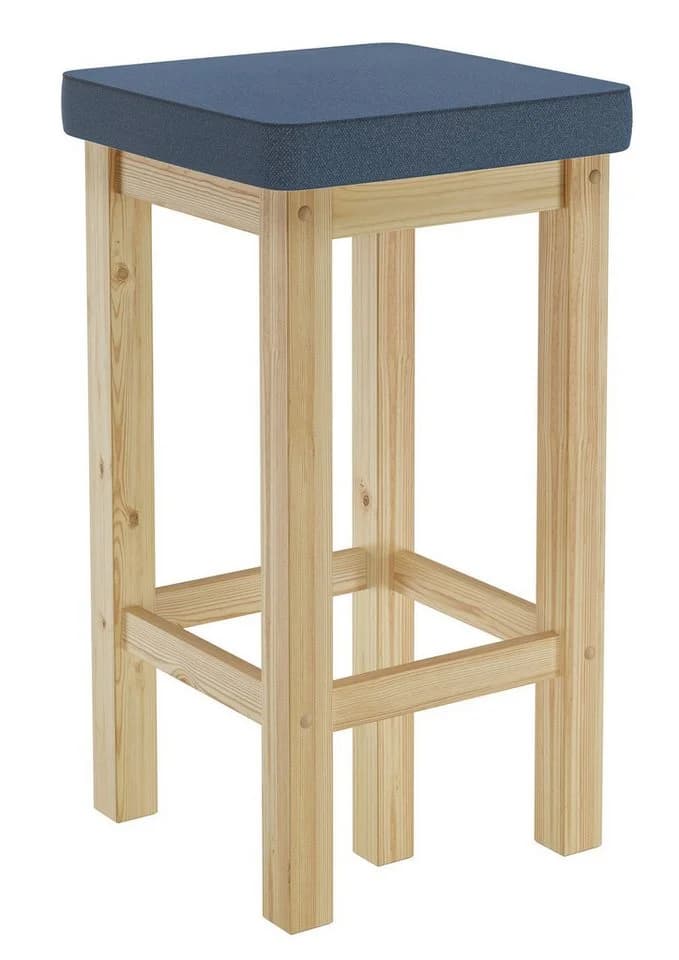 ERST-HOLZ Barhocker Kiefer massiv gepolstert Navy-Blau - Bild 2