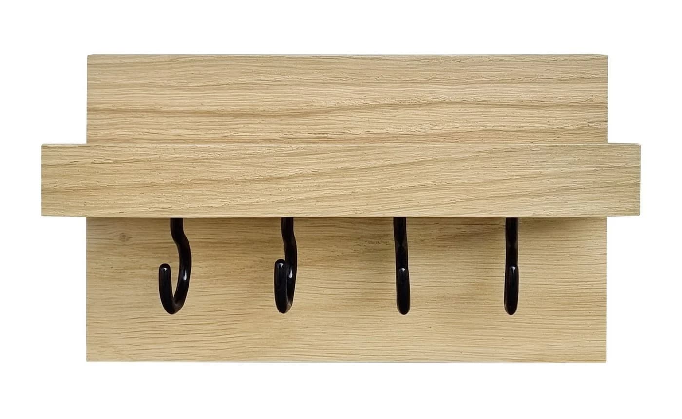 ERST-HOLZ Schlüsselleiste Eiche mit Ablage & schwarzen Haken - Bild 2