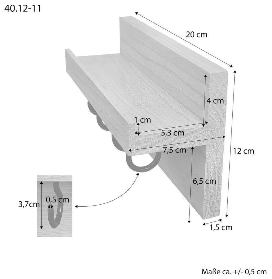 ERST-HOLZ Schlüsselleiste Eiche mit Ablage & schwarzen Haken - Bild 3