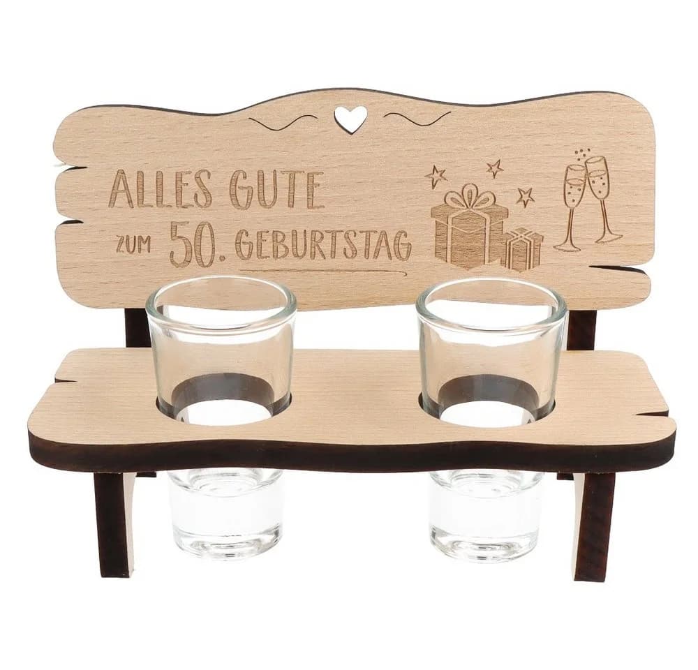 Spruchreif® Schnapsbank mit Gravur und 2 Gläsern