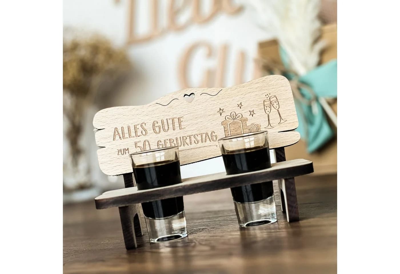 Spruchreif® Schnapsbank mit Gravur und 2 Gläsern - Bild 2