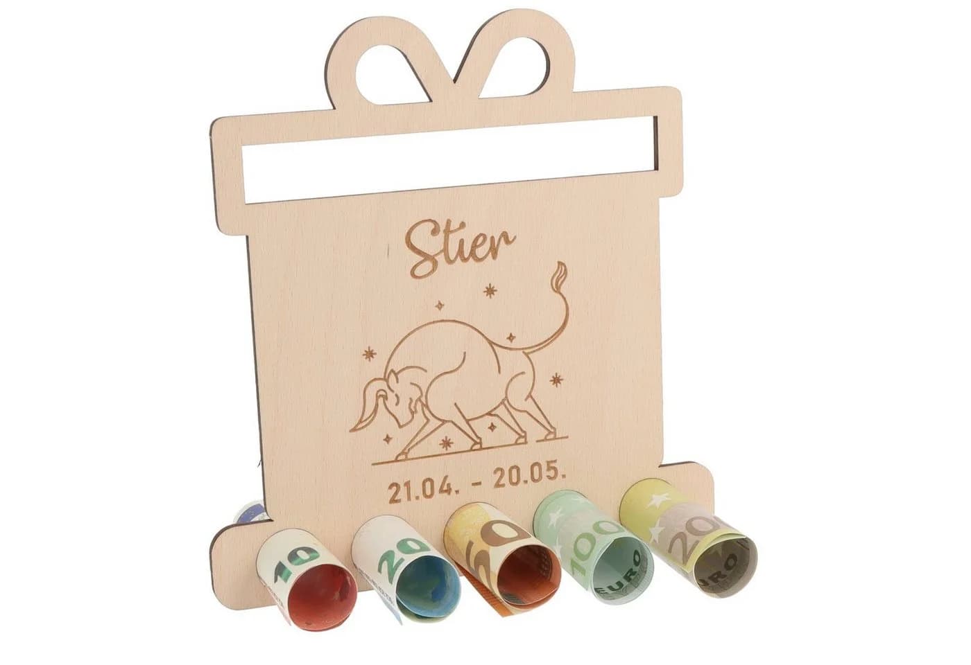 Spruchreif® Spardose Sternzeichen Holz Beige