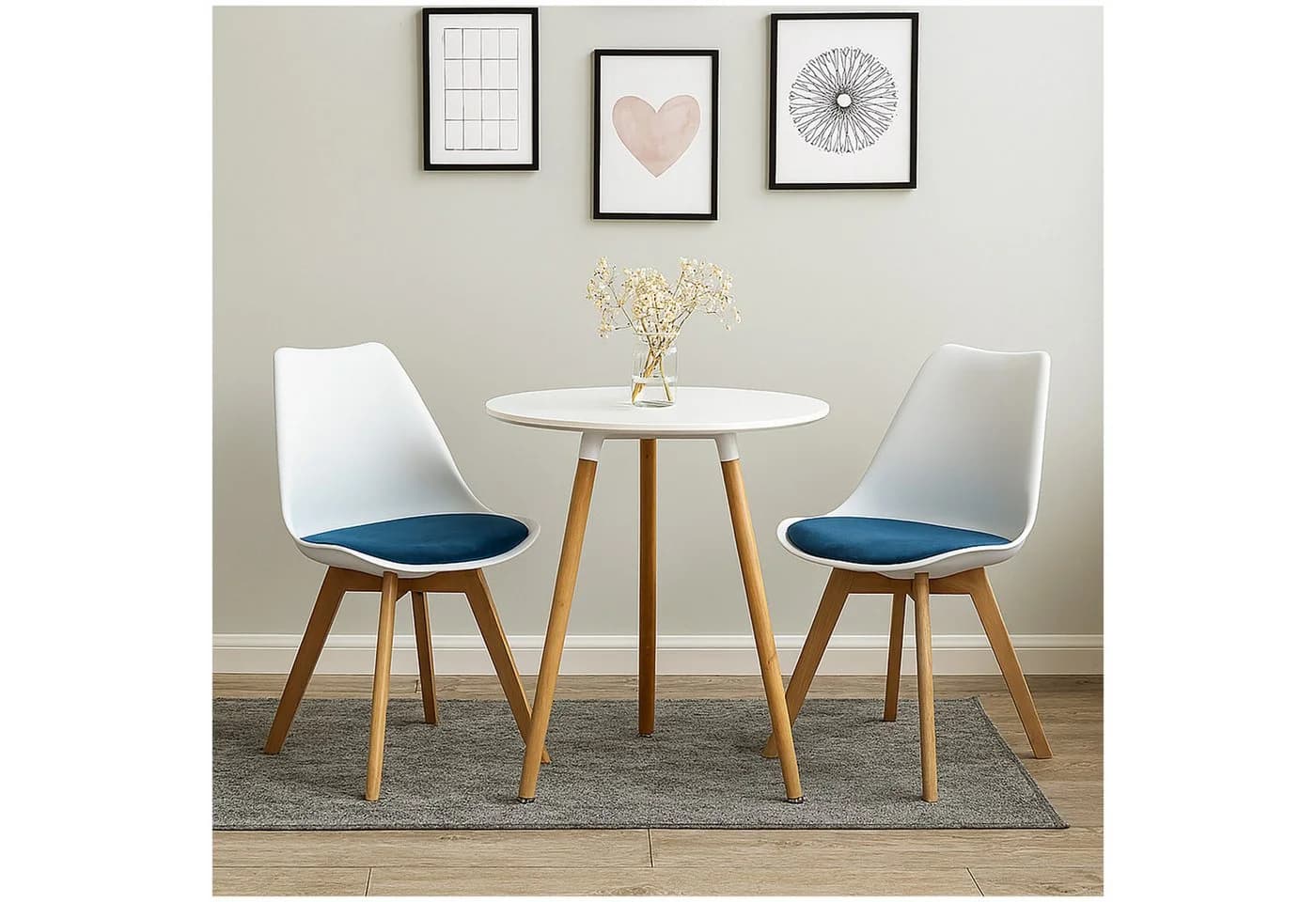 HTI-Living Esszimmerstuhl Samt 2er Set Atlanta Weiß/Blau - Bild 2