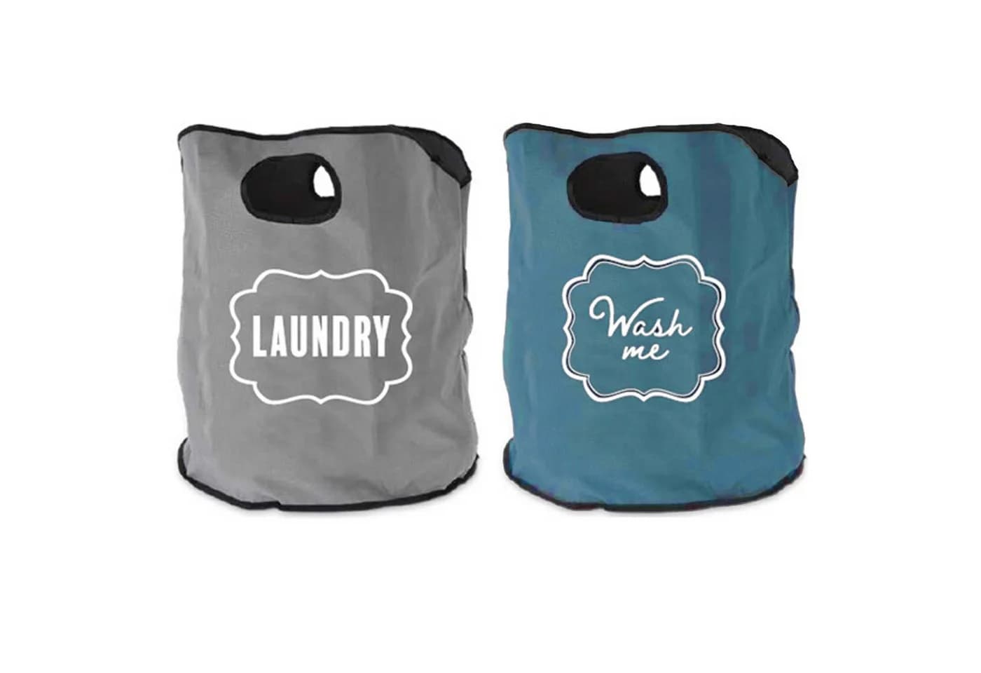 HTI-Living Wäschesack 2er Set Grau/Blau Polyester Laundry Wash Me