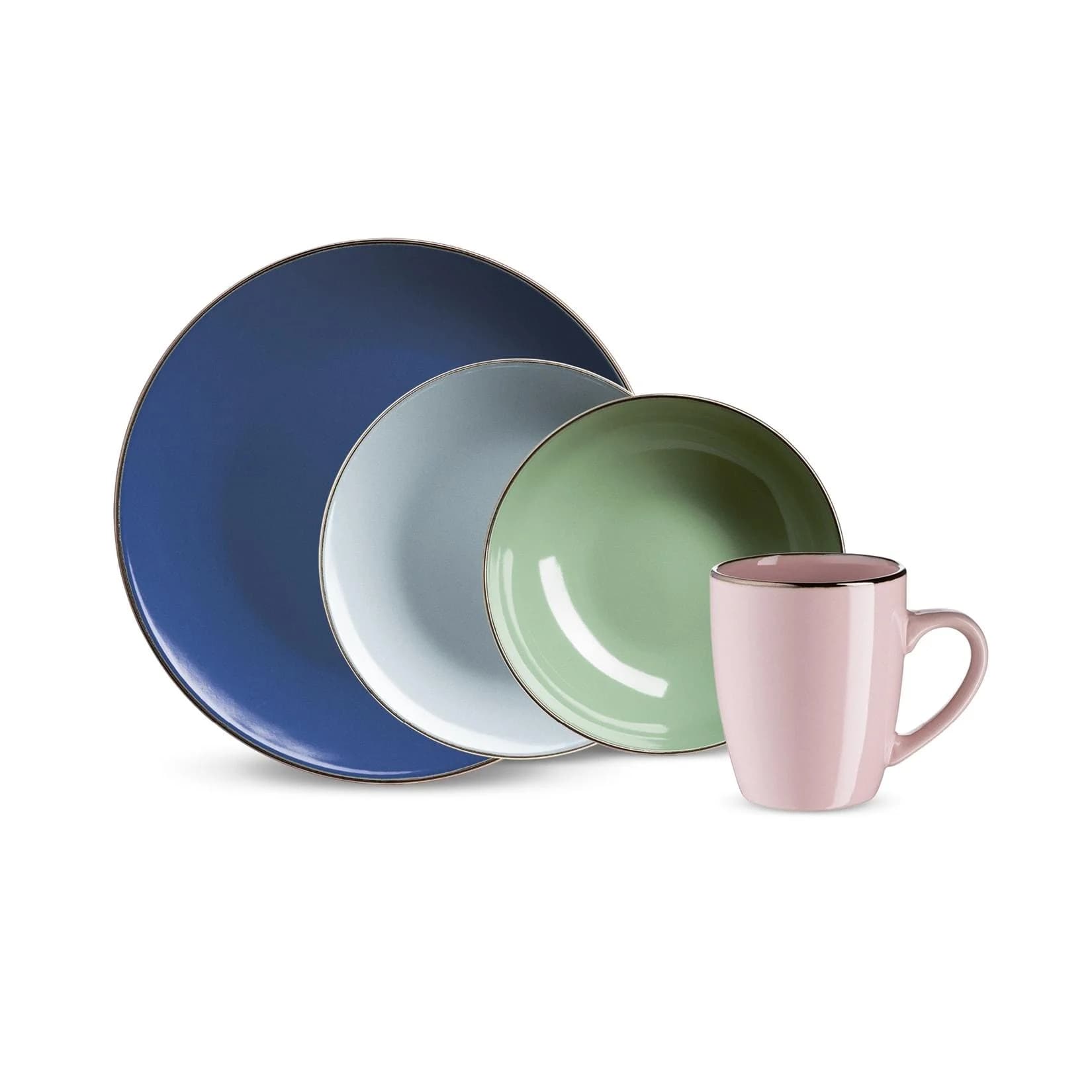 Neuetischkultur Kombiservice 16-teilig Metallic Rim Vierfarbig