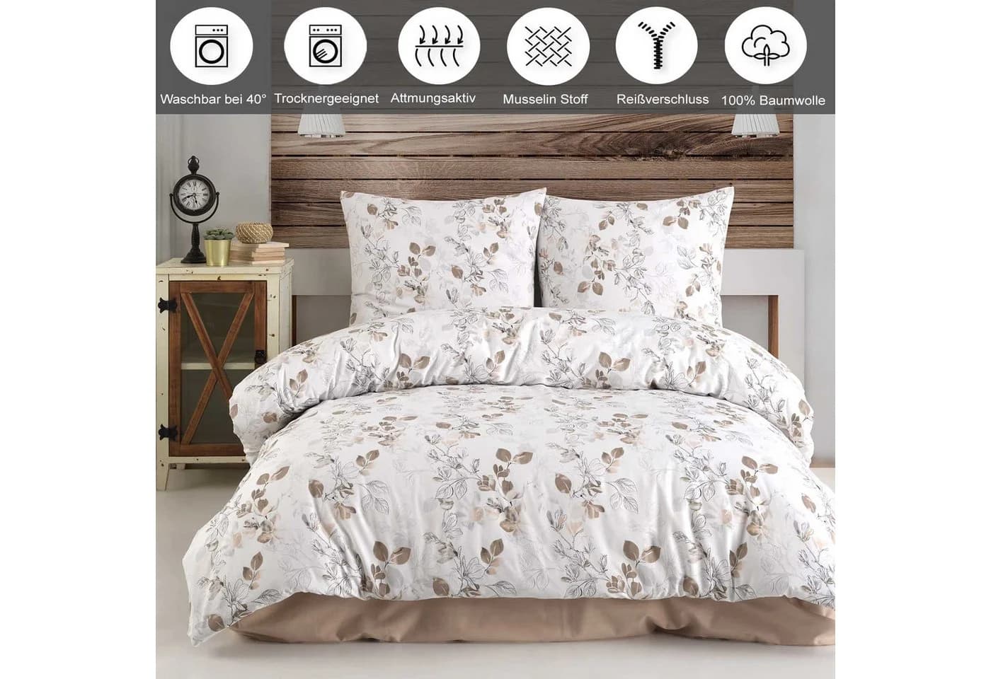 Buymax Bettwäsche Almira Renforcé 3-teilig Beige Baumwolle