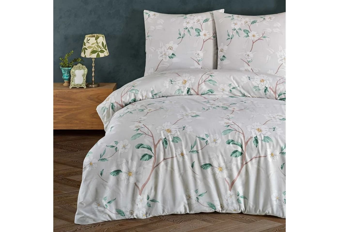 Buymax Bettwäsche Laris 2-tlg. 100% Baumwolle Renforcé Grau Grün Floral - Bild 2