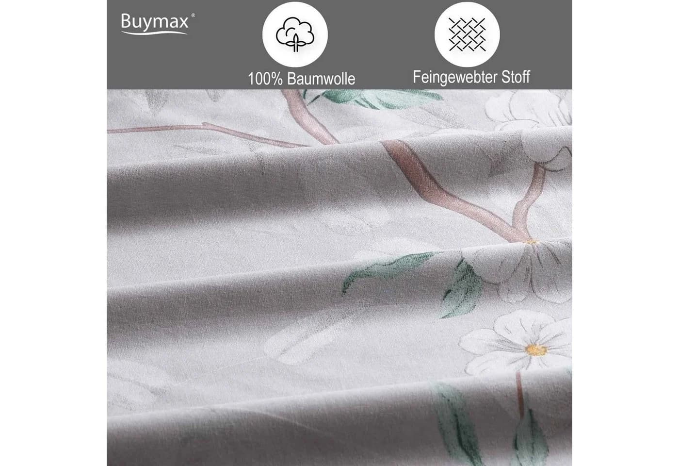 Buymax Bettwäsche Laris 2-tlg. 100% Baumwolle Renforcé Grau Grün Floral - Bild 3