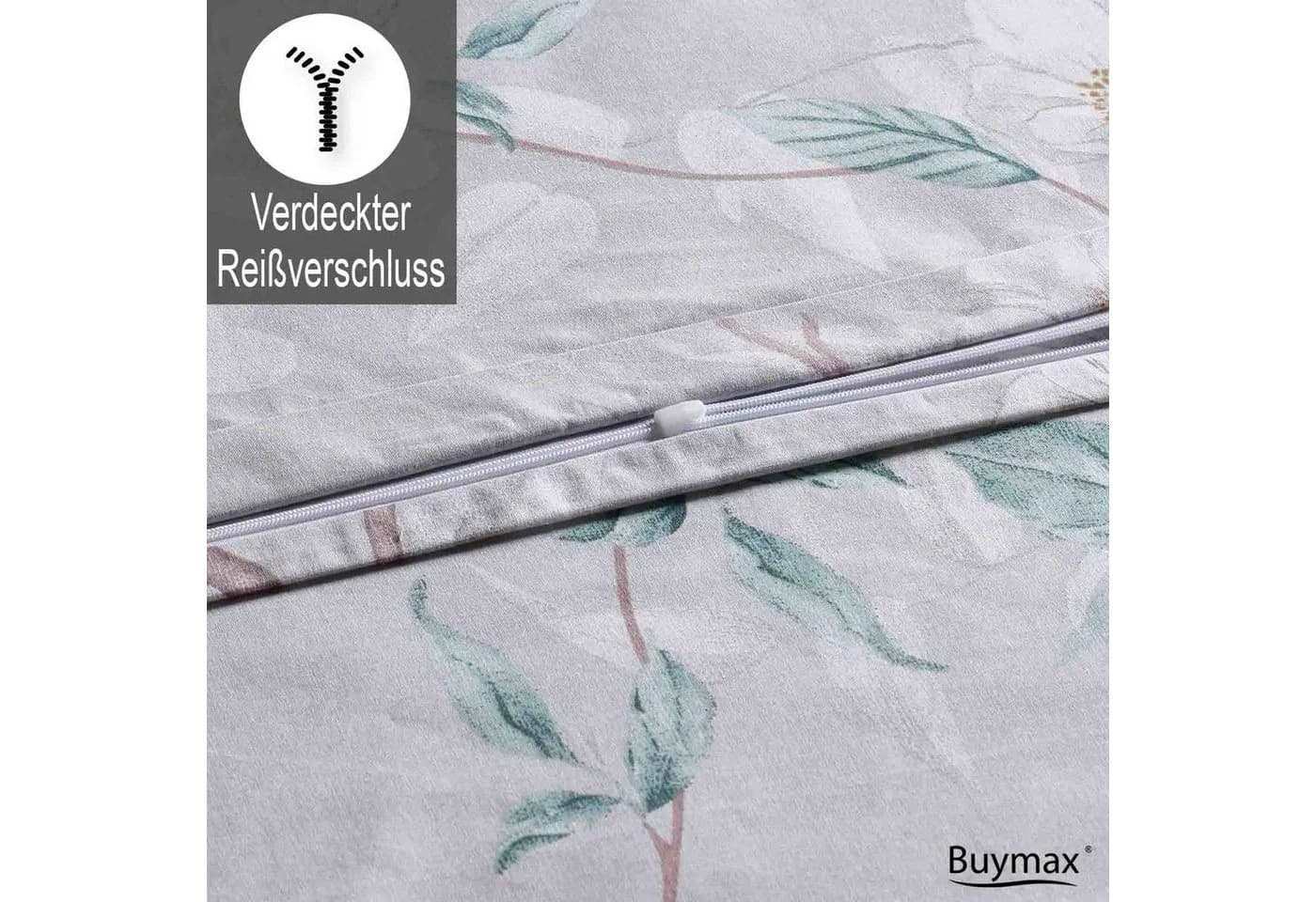 Buymax Bettwäsche Laris 2-tlg. 100% Baumwolle Renforcé Grau Grün Floral - Bild 4