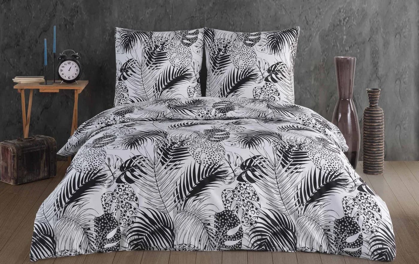 Buymax Bettwäsche-Set 3-tlg. 100% Baumwolle Renforcé Schwarz/Weiß Monstera - Bild 2